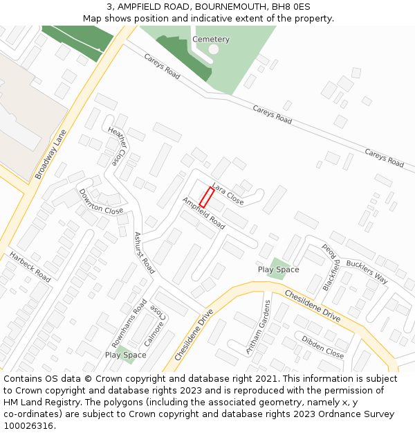 3, AMPFIELD ROAD, BOURNEMOUTH, BH8 0ES: Location map and indicative extent of plot