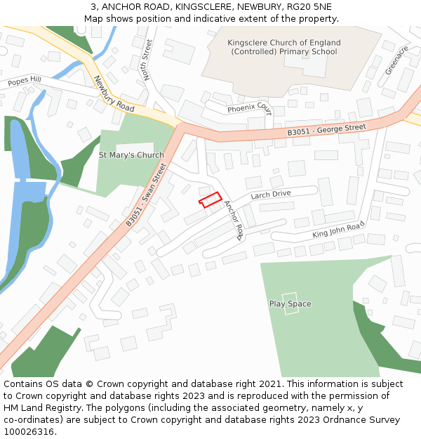 3, ANCHOR ROAD, KINGSCLERE, NEWBURY, RG20 5NE: Location map and indicative extent of plot