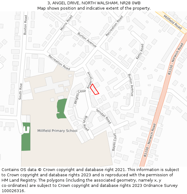 3, ANGEL DRIVE, NORTH WALSHAM, NR28 0WB: Location map and indicative extent of plot