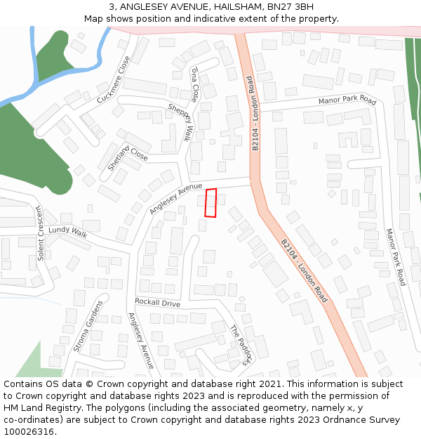 3, ANGLESEY AVENUE, HAILSHAM, BN27 3BH: Location map and indicative extent of plot