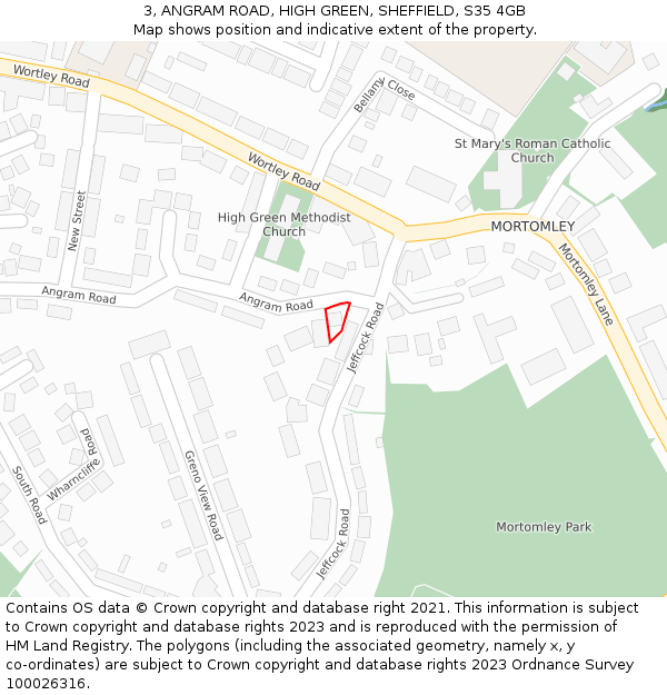 3, ANGRAM ROAD, HIGH GREEN, SHEFFIELD, S35 4GB: Location map and indicative extent of plot