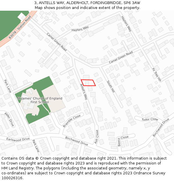 3, ANTELLS WAY, ALDERHOLT, FORDINGBRIDGE, SP6 3AW: Location map and indicative extent of plot