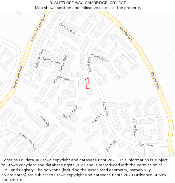 3, ANTELOPE WAY, CAMBRIDGE, CB1 9GT: Location map and indicative extent of plot
