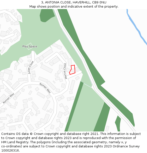 3, ANTONIA CLOSE, HAVERHILL, CB9 0NU: Location map and indicative extent of plot