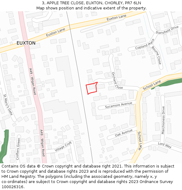 3, APPLE TREE CLOSE, EUXTON, CHORLEY, PR7 6LN: Location map and indicative extent of plot