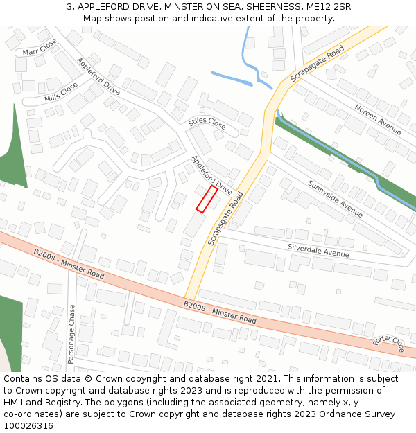 3, APPLEFORD DRIVE, MINSTER ON SEA, SHEERNESS, ME12 2SR: Location map and indicative extent of plot
