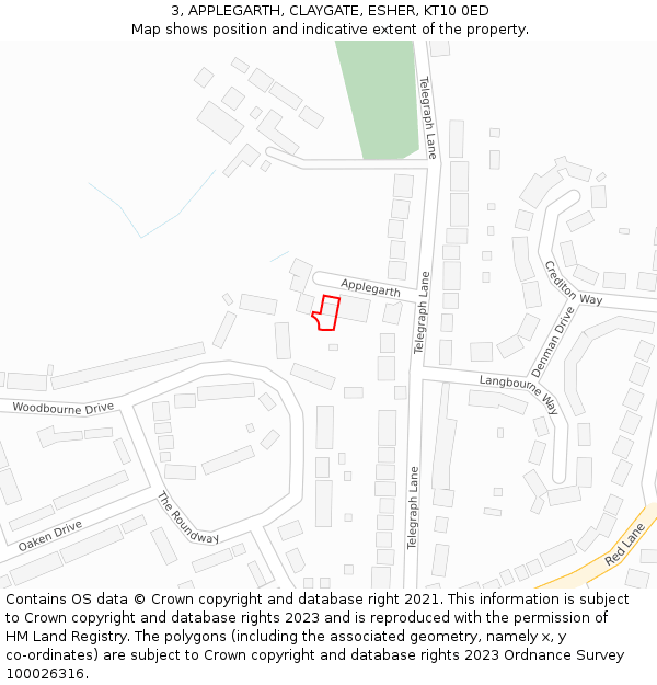 3, APPLEGARTH, CLAYGATE, ESHER, KT10 0ED: Location map and indicative extent of plot