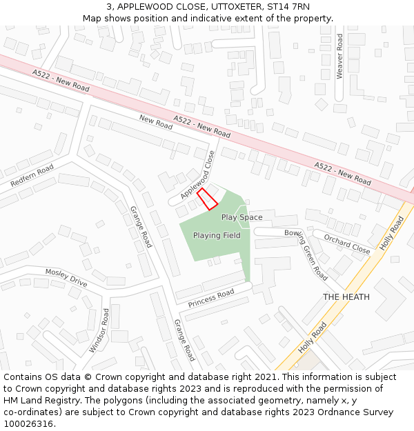 3, APPLEWOOD CLOSE, UTTOXETER, ST14 7RN: Location map and indicative extent of plot