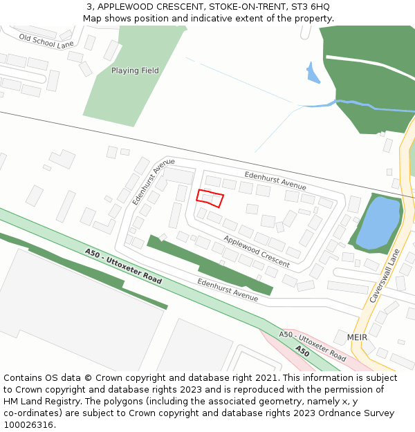 3, APPLEWOOD CRESCENT, STOKE-ON-TRENT, ST3 6HQ: Location map and indicative extent of plot