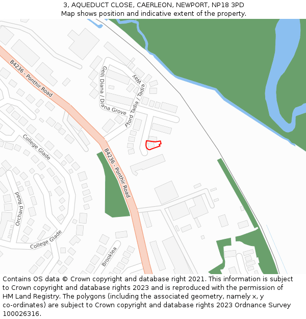 3, AQUEDUCT CLOSE, CAERLEON, NEWPORT, NP18 3PD: Location map and indicative extent of plot