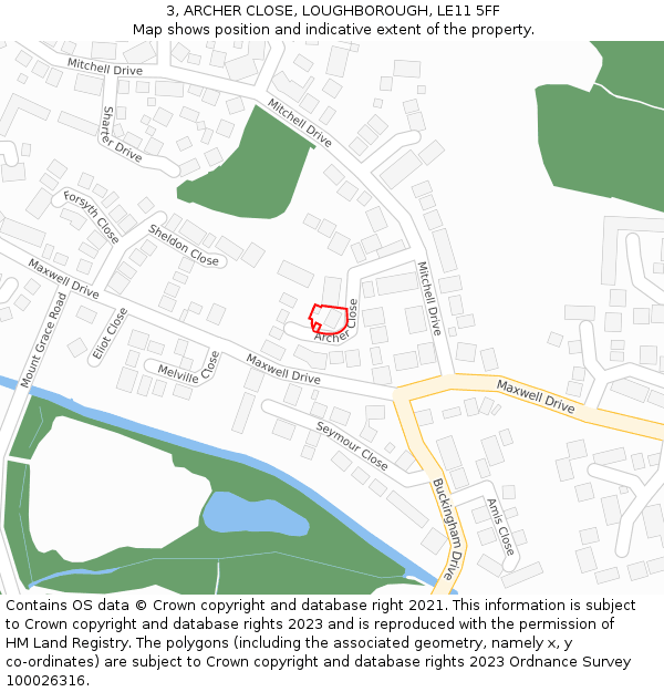 3, ARCHER CLOSE, LOUGHBOROUGH, LE11 5FF: Location map and indicative extent of plot
