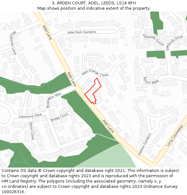 3, ARDEN COURT, ADEL, LEEDS, LS16 8FH: Location map and indicative extent of plot