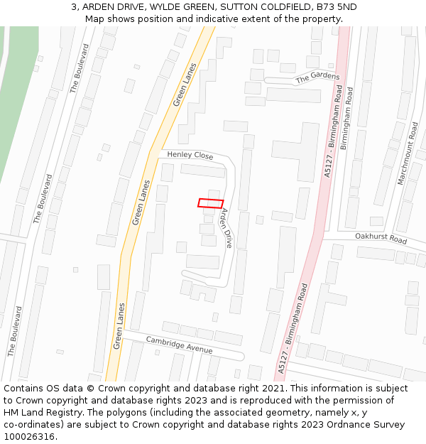 3, ARDEN DRIVE, WYLDE GREEN, SUTTON COLDFIELD, B73 5ND: Location map and indicative extent of plot