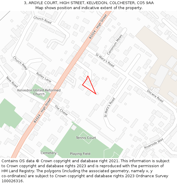 3, ARGYLE COURT, HIGH STREET, KELVEDON, COLCHESTER, CO5 9AA: Location map and indicative extent of plot