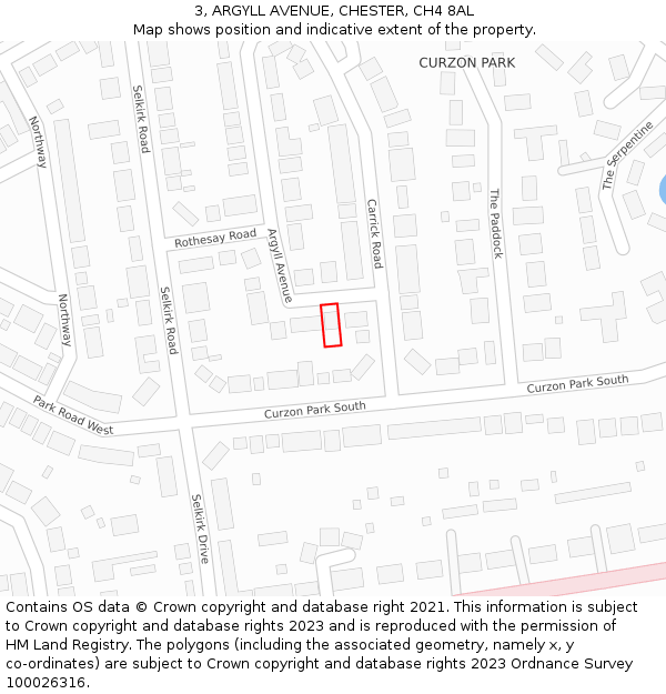 3, ARGYLL AVENUE, CHESTER, CH4 8AL: Location map and indicative extent of plot