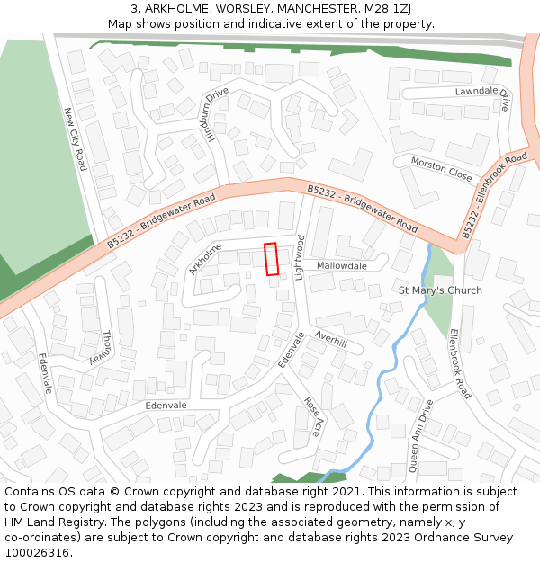 3, ARKHOLME, WORSLEY, MANCHESTER, M28 1ZJ: Location map and indicative extent of plot