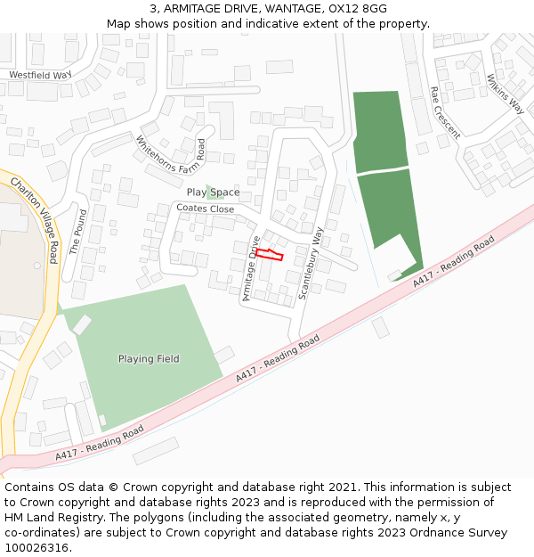 3, ARMITAGE DRIVE, WANTAGE, OX12 8GG: Location map and indicative extent of plot