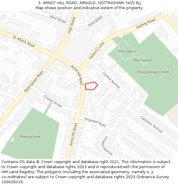 3, ARNOT HILL ROAD, ARNOLD, NOTTINGHAM, NG5 6LJ: Location map and indicative extent of plot