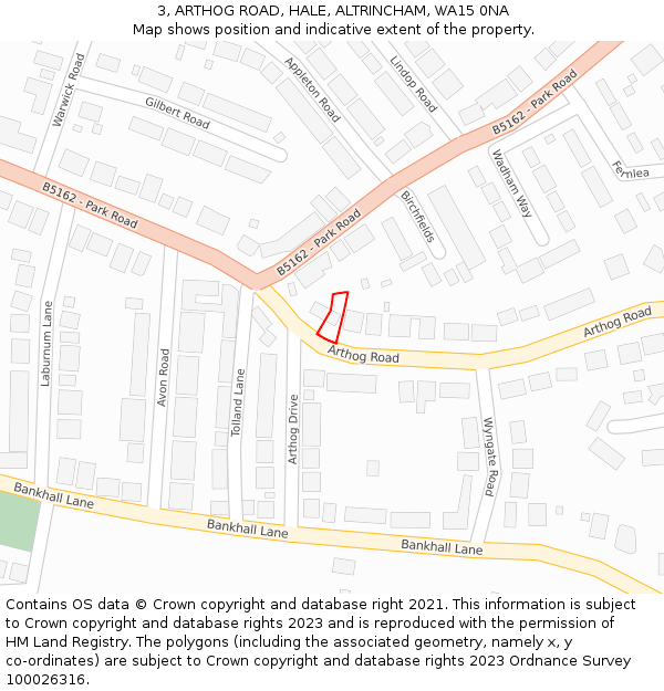 3, ARTHOG ROAD, HALE, ALTRINCHAM, WA15 0NA: Location map and indicative extent of plot