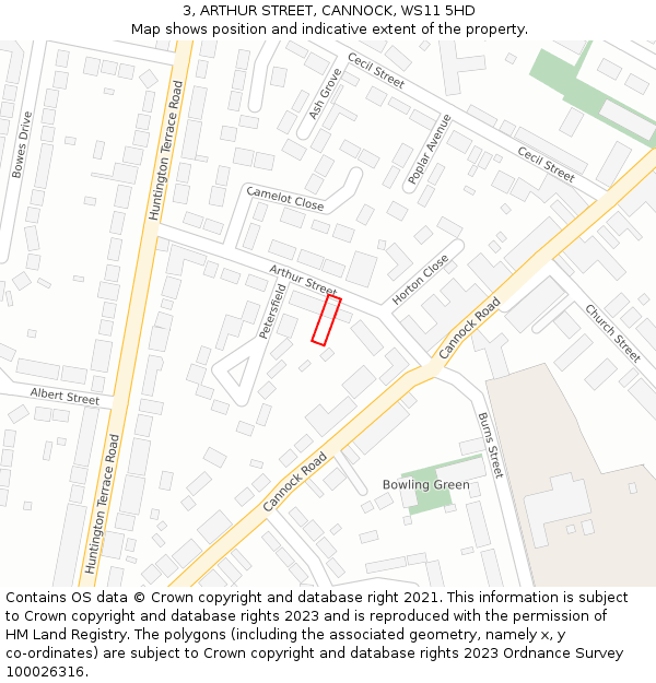 3, ARTHUR STREET, CANNOCK, WS11 5HD: Location map and indicative extent of plot