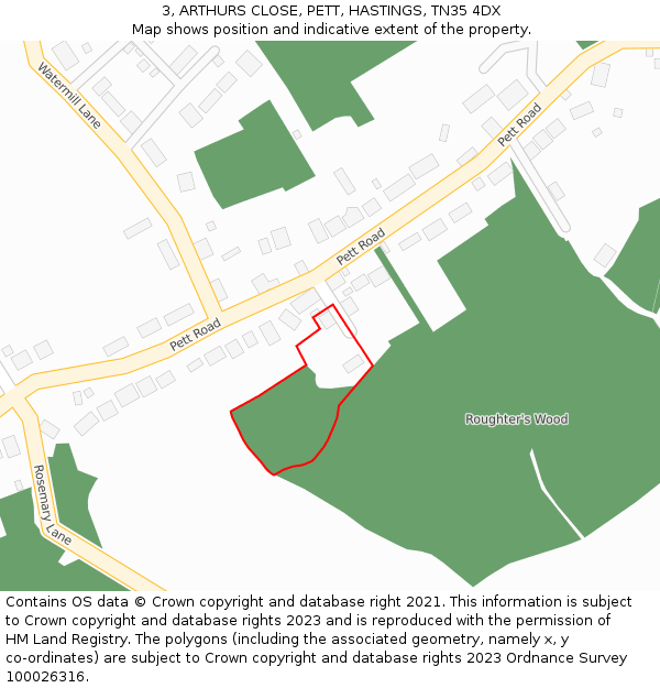 3, ARTHURS CLOSE, PETT, HASTINGS, TN35 4DX: Location map and indicative extent of plot