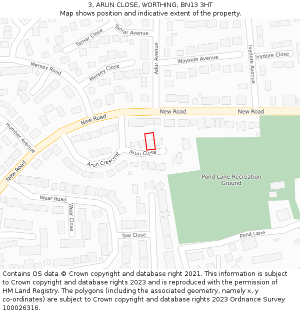 3, ARUN CLOSE, WORTHING, BN13 3HT: Location map and indicative extent of plot