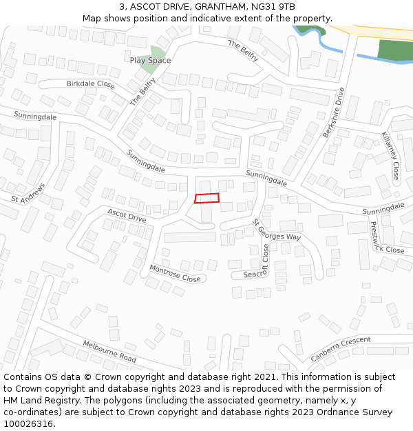 3, ASCOT DRIVE, GRANTHAM, NG31 9TB: Location map and indicative extent of plot