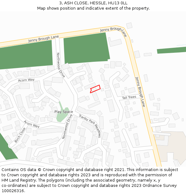 3, ASH CLOSE, HESSLE, HU13 0LL: Location map and indicative extent of plot