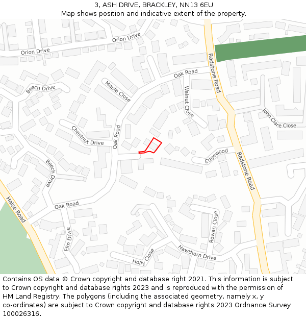 3, ASH DRIVE, BRACKLEY, NN13 6EU: Location map and indicative extent of plot