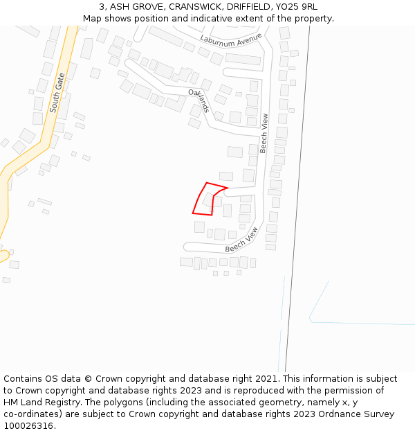 3, ASH GROVE, CRANSWICK, DRIFFIELD, YO25 9RL: Location map and indicative extent of plot