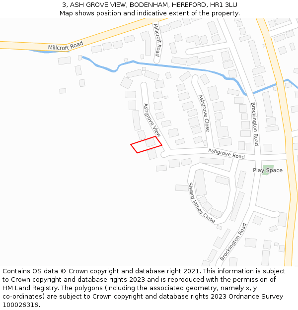 3, ASH GROVE VIEW, BODENHAM, HEREFORD, HR1 3LU: Location map and indicative extent of plot
