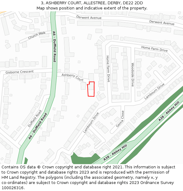 3, ASHBERRY COURT, ALLESTREE, DERBY, DE22 2DD: Location map and indicative extent of plot