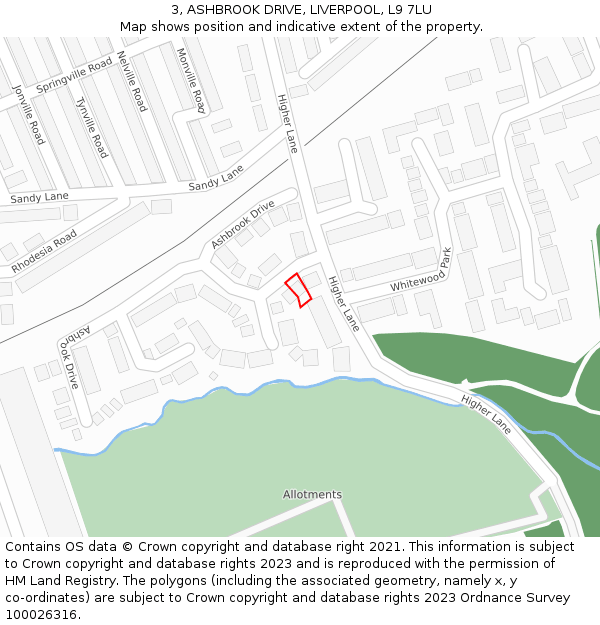 3, ASHBROOK DRIVE, LIVERPOOL, L9 7LU: Location map and indicative extent of plot