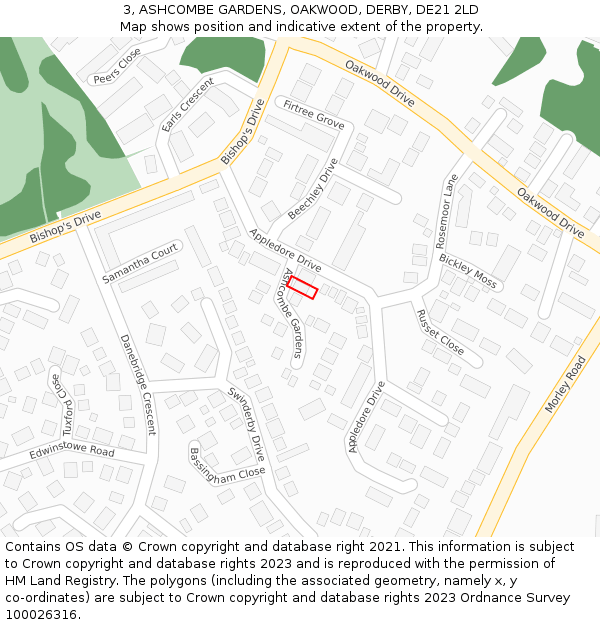 3, ASHCOMBE GARDENS, OAKWOOD, DERBY, DE21 2LD: Location map and indicative extent of plot