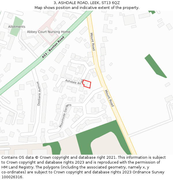 3, ASHDALE ROAD, LEEK, ST13 6QZ: Location map and indicative extent of plot