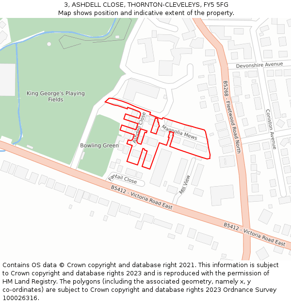 3, ASHDELL CLOSE, THORNTON-CLEVELEYS, FY5 5FG: Location map and indicative extent of plot