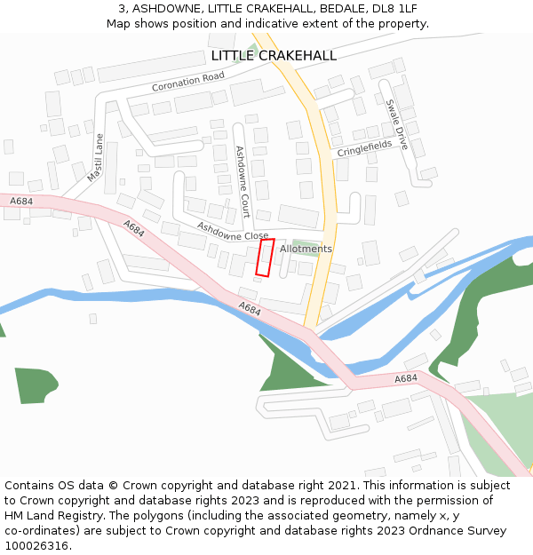 3, ASHDOWNE, LITTLE CRAKEHALL, BEDALE, DL8 1LF: Location map and indicative extent of plot