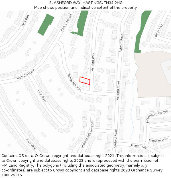 3, ASHFORD WAY, HASTINGS, TN34 2HG: Location map and indicative extent of plot