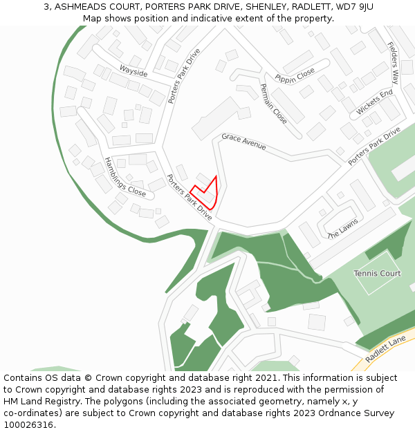 3, ASHMEADS COURT, PORTERS PARK DRIVE, SHENLEY, RADLETT, WD7 9JU: Location map and indicative extent of plot