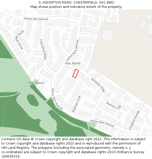 3, ASHOPTON ROAD, CHESTERFIELD, S41 8WD: Location map and indicative extent of plot