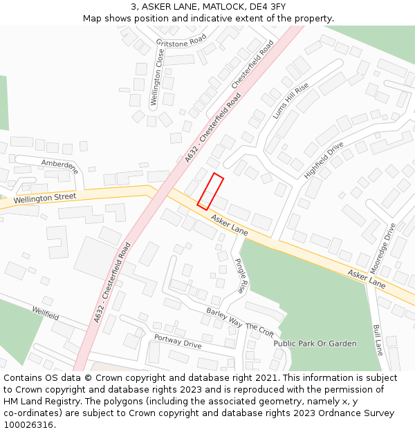 3, ASKER LANE, MATLOCK, DE4 3FY: Location map and indicative extent of plot