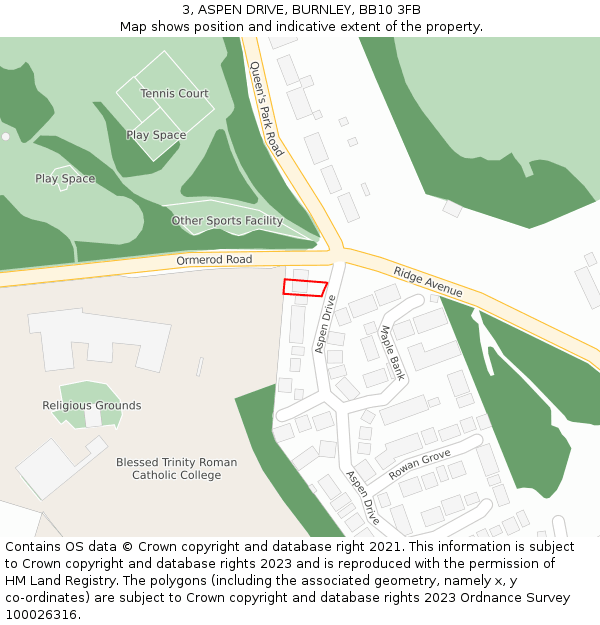 3, ASPEN DRIVE, BURNLEY, BB10 3FB: Location map and indicative extent of plot