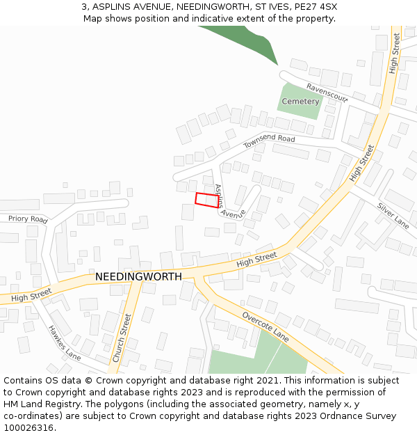 3, ASPLINS AVENUE, NEEDINGWORTH, ST IVES, PE27 4SX: Location map and indicative extent of plot