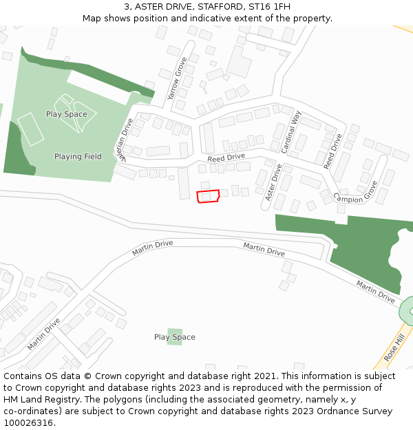 3, ASTER DRIVE, STAFFORD, ST16 1FH: Location map and indicative extent of plot
