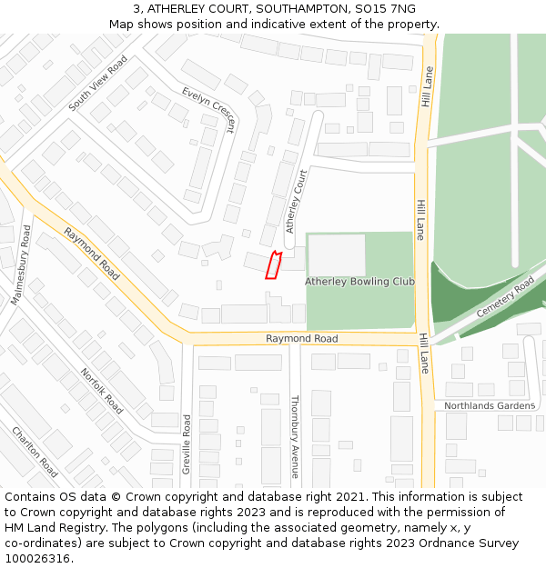 3, ATHERLEY COURT, SOUTHAMPTON, SO15 7NG: Location map and indicative extent of plot