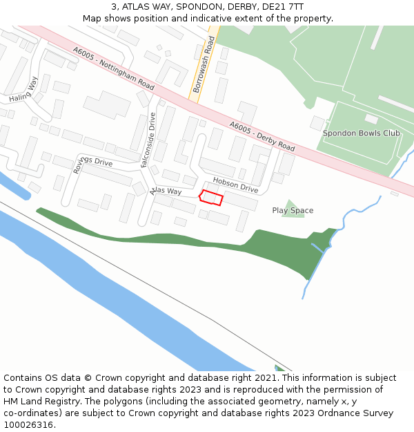 3, ATLAS WAY, SPONDON, DERBY, DE21 7TT: Location map and indicative extent of plot