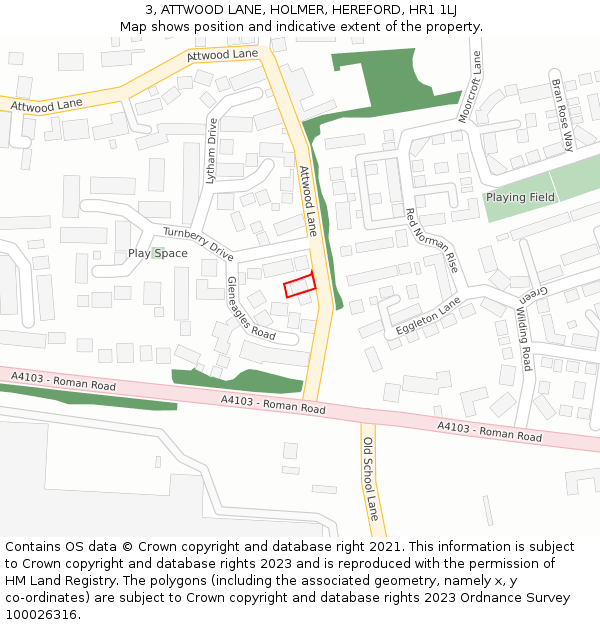 3, ATTWOOD LANE, HOLMER, HEREFORD, HR1 1LJ: Location map and indicative extent of plot
