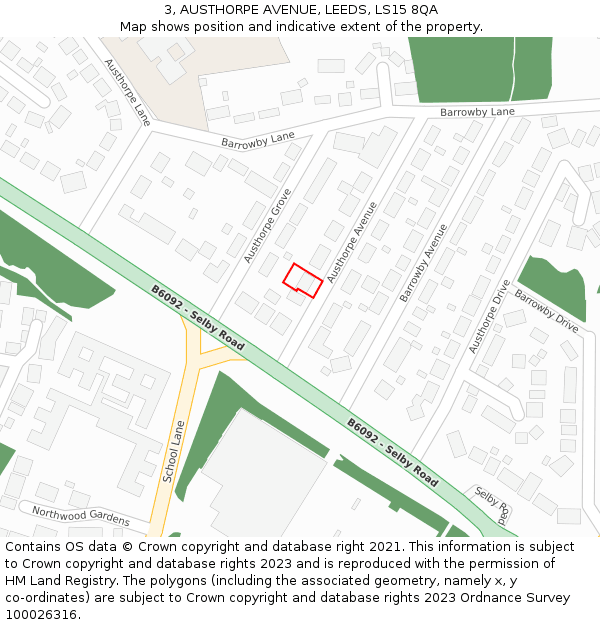 3, AUSTHORPE AVENUE, LEEDS, LS15 8QA: Location map and indicative extent of plot