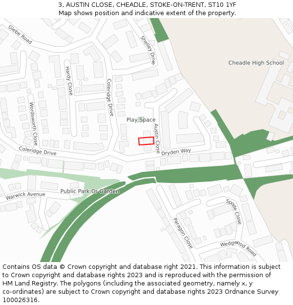 3, AUSTIN CLOSE, CHEADLE, STOKE-ON-TRENT, ST10 1YF: Location map and indicative extent of plot