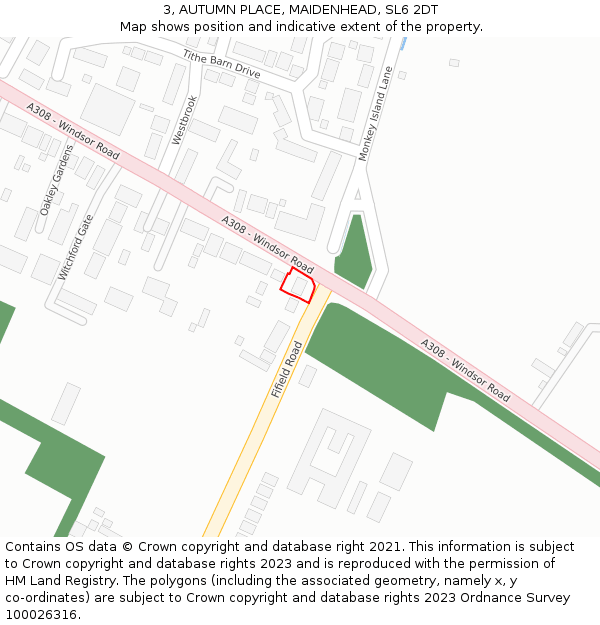 3, AUTUMN PLACE, MAIDENHEAD, SL6 2DT: Location map and indicative extent of plot